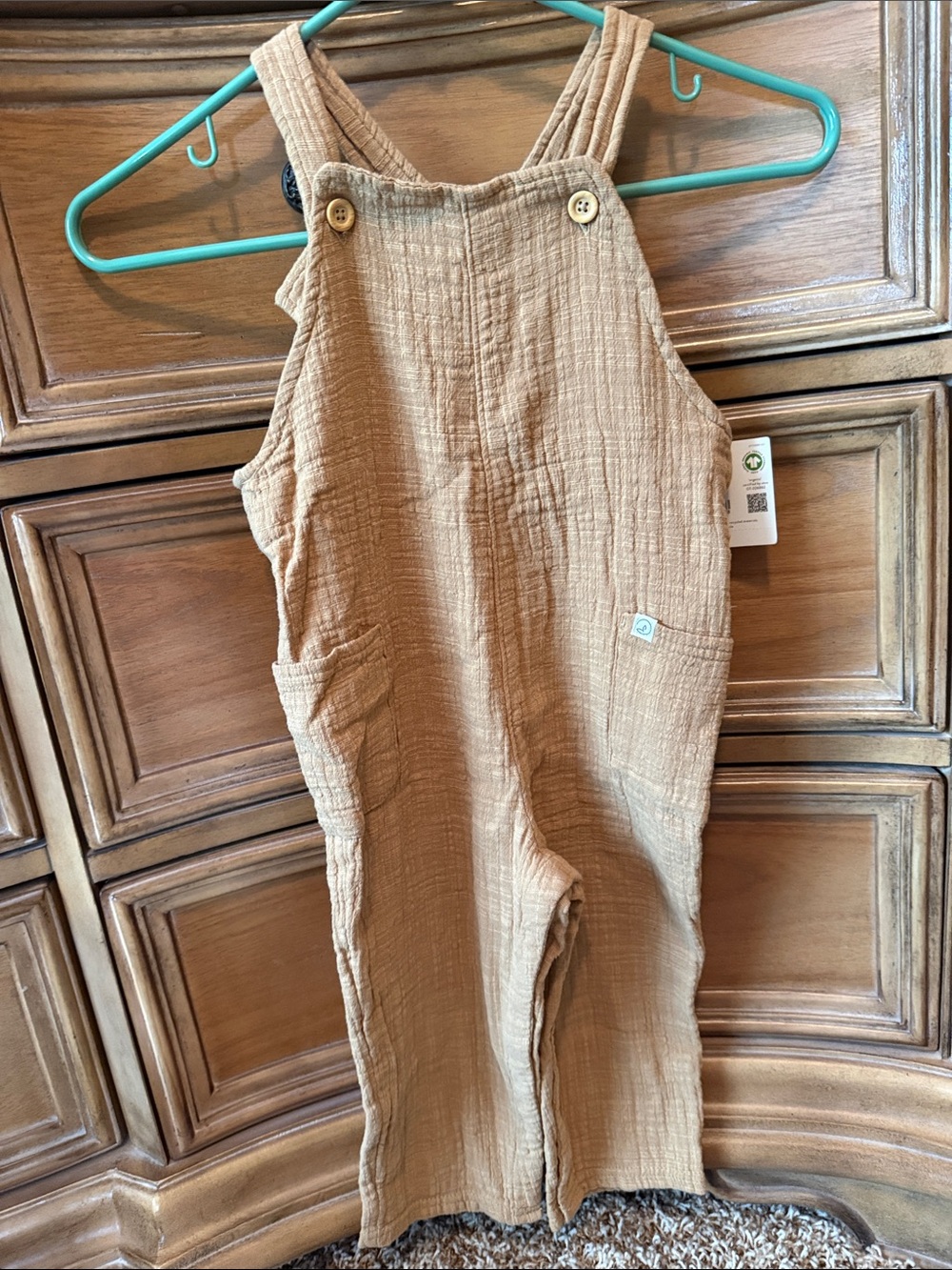 Carter's Tan Cotton Gauze Kids Overalls with Front Pockets